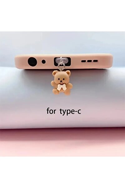 choice2 brown for type-c Cute Bear Phone Dust Plug For Iphone For Type-C Inte...