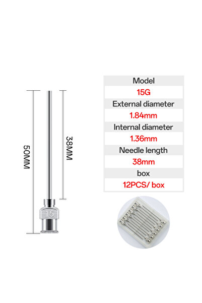 Choice14 38mm 15G 12Pcs 12 Pack 38mm Dispensing Needle Stainless Steel Tip Ne...