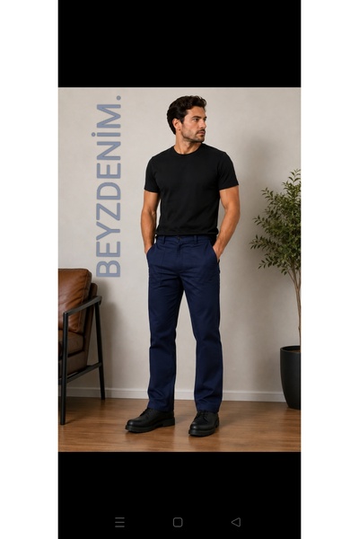 BeyzDenim pantaloni clasici din twill bleumarin