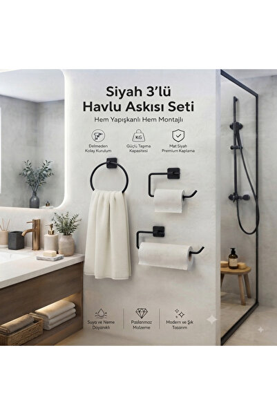 EHA HOME Siyah Yapışkanlı Yuvarlak Havluluk Rulo Havluluk Wc tuvalet kağıtlık...