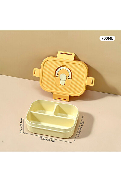 WORTHBUY Yellow 3 Grids 700ml Portable Plastic Lunch Box With Compartment Mic...