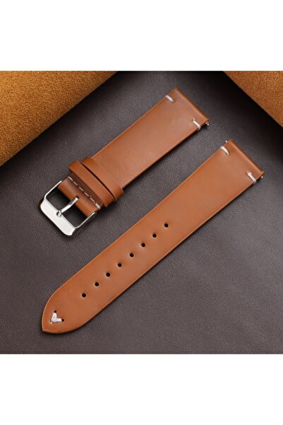 Choice12 20mm Silver Buckle Light brown Leather WatchBand 18mm 20mm 22mm Univ...