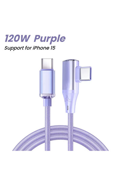 Choice1 0.25m Purple NNBILI 90 Degree Elbow 120W USB C to Type C PD Fast Char...