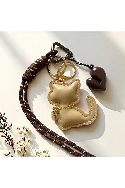 Choice4 b-khaki Stylish PU Leather Cat Pendant Keychain Bag Charm Hanging -Fa...