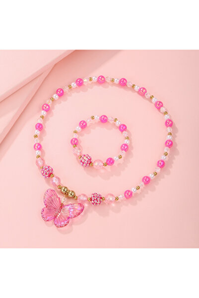 Choice QT011-02 2Pcs/set Pink Butterfly Charm Necklace Bracelet Princess Girl...