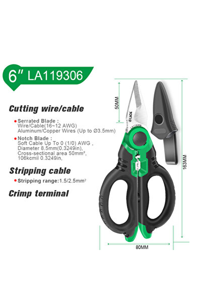 Choice 6 inch LA119306 LAOA 6/7 inch Electrician Scissors 1.5-4mm² Wire Cutte...