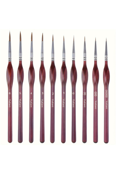 Choice1 10 pcs red 10 Pcs Miniature Detail Paint Brush Set with Natural Wood ...