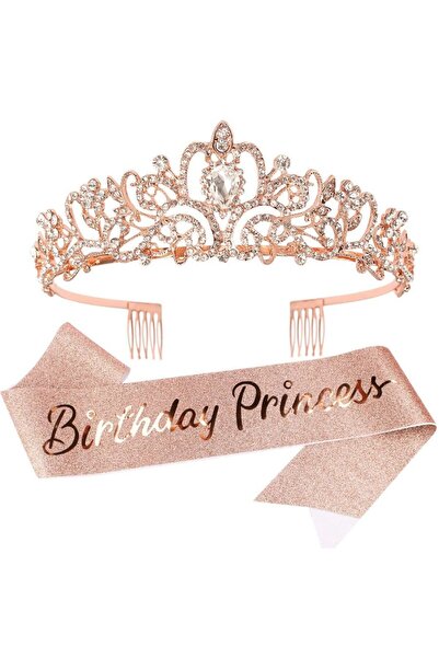 Choice4 rose-gold 2pcs/set Bling Rhinestone Crystal Crown Tiara Birthday Prin...