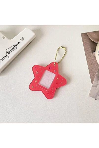 Choice Red Portable Glitter Star Acrylic Photocard Holder Keychain 1-Inch ID ...