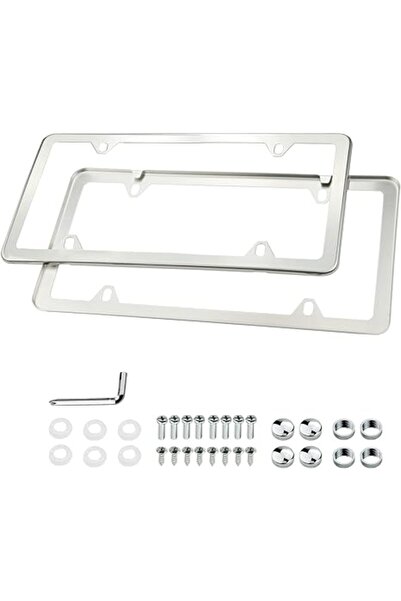 Choice Silver Universal American License Plate Frame With Screws Washer Caps ...