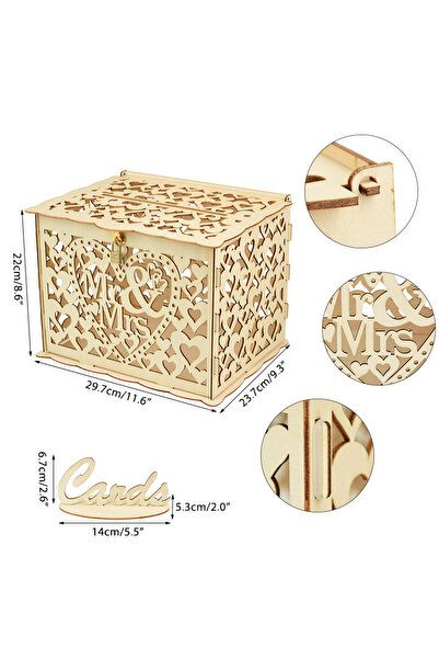 Choice 1pc box W02 Wedding Wooden Gifts Card Boxes with Lock Hollow Mr & Mrs ...