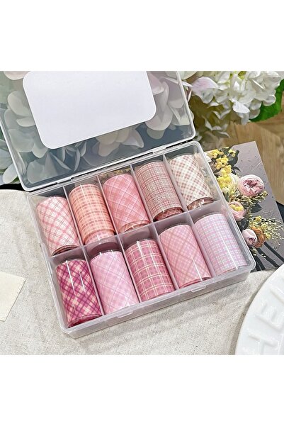 Choice pink 10pc 10pcs Nail Art Foil Transfer Paper Pink Grid Pattern Nail St...