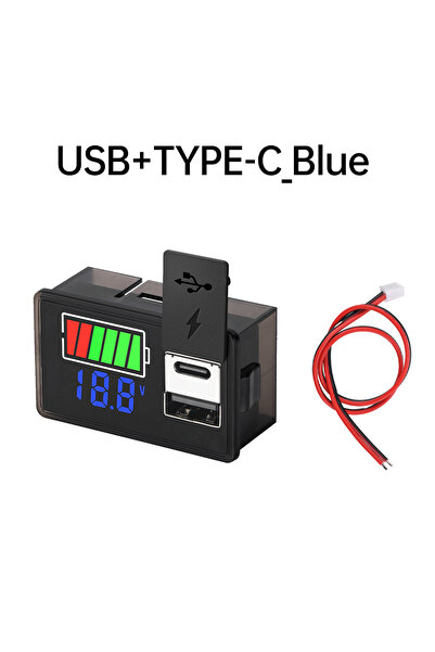 Choice Blue USB+Type-C Car Voltmeter Voltage Meter 12V 24V 3S-7S Lithium Batt...