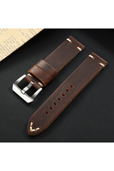 Choice16 22mm Brown-Silver 18mm 20mm 22mm 24mm 26mm Vintage Cowhide Watch Ban...