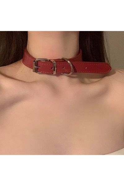 Choice1 Red Gothic Belt BuckleNecklace Punk Dark PU Leather Unique Necklaces ...