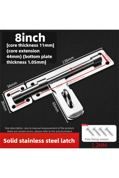Choice 8 in - Left No‑Drill Heavy‑Duty Security Bolt Latch, Large‑Size Stainl...