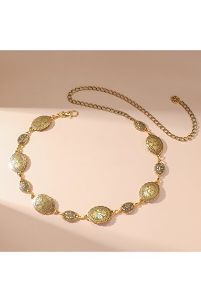 Choice Gold Color Vintage Oval Craved Metal Waist Chain for Women Retro Style...