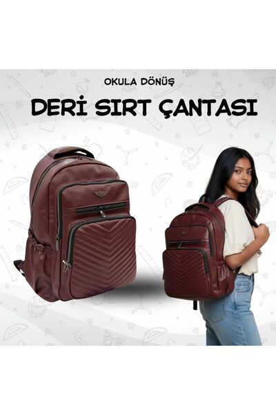 Epod Leather Fabric Multi-Pocket Unisex Backpack with Adjustable Shoulder Str...
