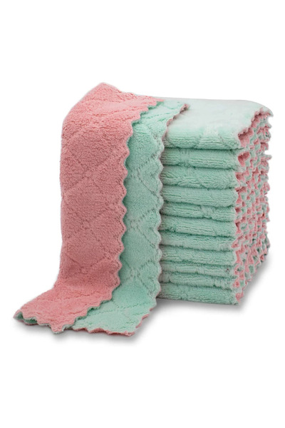 Choice One Size Pink and Green 10pcs Microfiber Kitchen Cloth Dish Towels Sup...