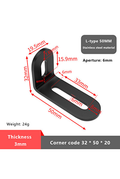 Choice4 1 Black 1PCS L-shaped Stainless Steel Adjustable Angle Code Long Hole...