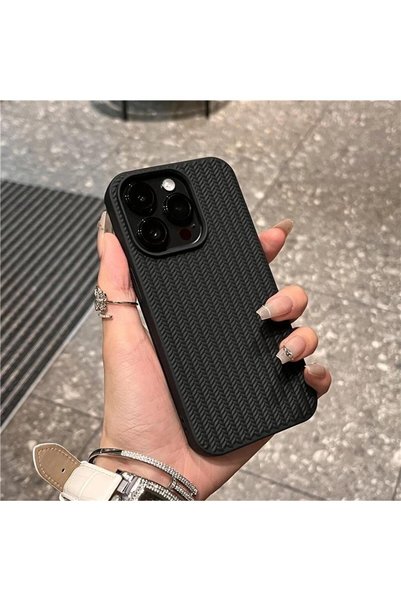 Choice49 غطاء هاتف فاخر بنسيج محبوك أسود لآيفون 16 برو ماكس، متوافق مع آيفون ...