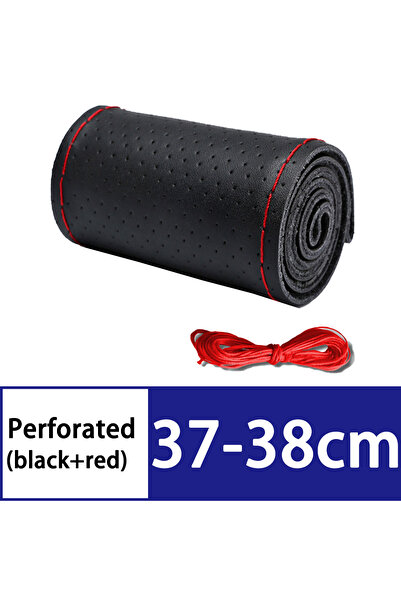 Choice5 Black Red (Hole) 38cm DIY Genuine Leather Car Steering Wheel Cover Wi...