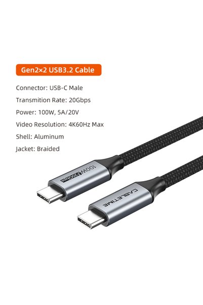 Choice3 1.5m Gen2 20Gbps CABLETIME USB C Cable Gen 2 20Gbps PD100W Fast Charg...
