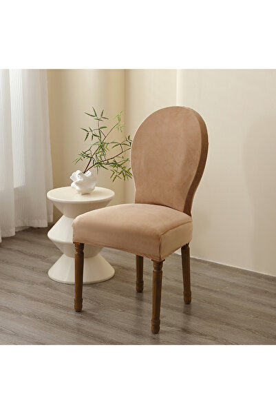 Choice7 A2 Light Khaki 1Pc Velvet Round Back Dining Chair Cover French Curved...