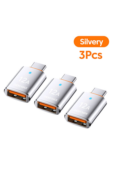 Choice silvery 3pcs 12A Type C OTG Adapter Type C to USB A Charger Adapter Co...
