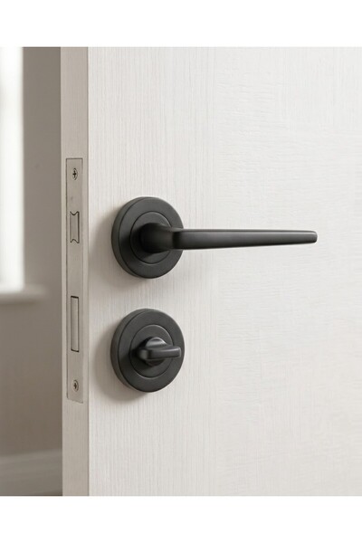 İSTANBUL DOOR HANDLES Tokyo Mat Siyah Daire Rozetli WC Kapı Kolu - 1 Takım