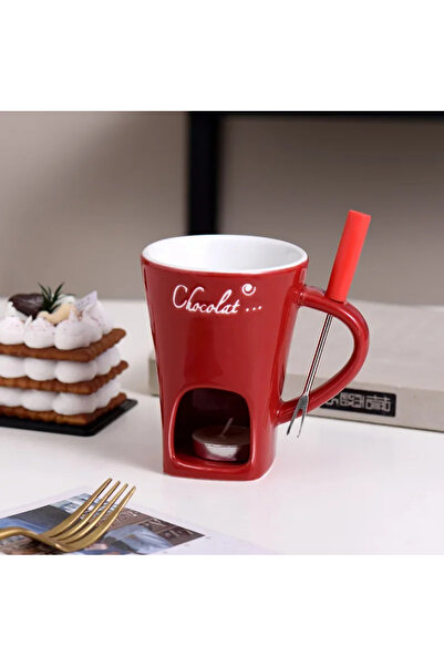 Choice 301-400ml Red - C Hot Ceramic Chocolate Chafing Dish Cup with Fork Can...