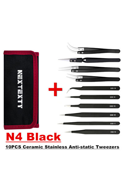 Choice1 N4 Black Ceramic 10Pcs Tweezers Set With Bag Industrial Electronic ES...