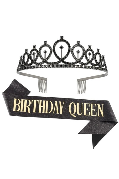 choice2 black gold 2pcs/set Birthday Tiara Crown Sash Women Girls Party Decor...