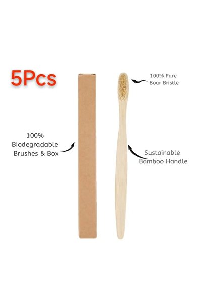 Choice1 5pack Boar Bristles 10/5Pcs 100% Biodegradable Bamboo Toothbrush,Eco-...
