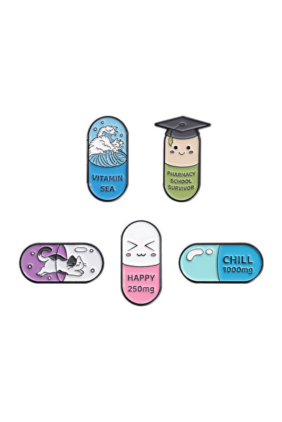 Choice مجموعة دبابيس وشارات مينا بتصميم كبسولة السعادة والفيتامينات والصيدلة ...