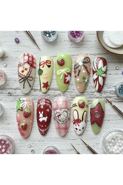 Choice Y17 24pcs Gradient Black False Nails Cute Cartoon Cat's Eye Forest Elf...