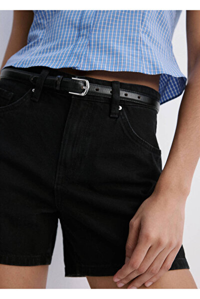 MANGO Woman Düz kesim denim şort