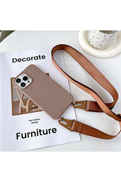 Choice For iPhone 15 Pro Case & Strap Brown Crossbody Lanyard Matte Silicone ...