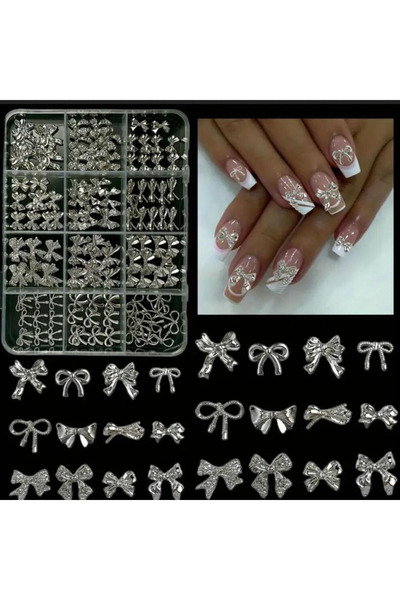 Choice 1 120Pcs/Box 3D Silver Exquisite Bowknot Nail Charms Simple Alloy Ribb...