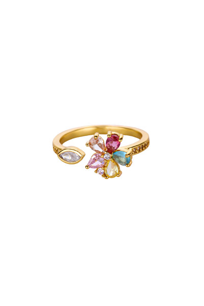 Choice 1 Colorful Rainbow Zircon Flower Rings For Women Gold Color Stainless ...