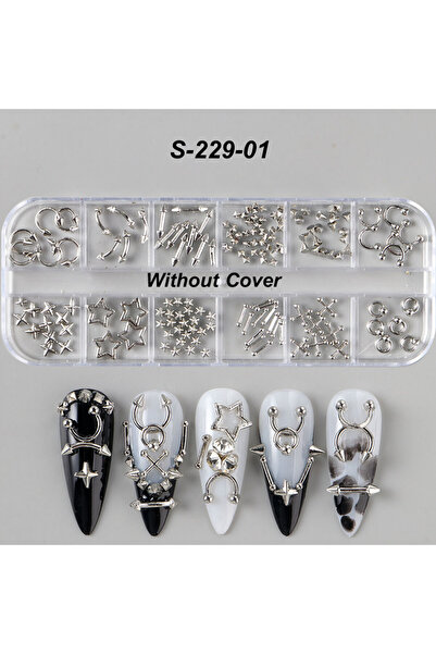 Choice S-229-01 12 Grids Y2K Silvery Golden Punk Alloy Nail Charms Metal Rive...