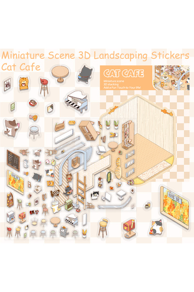 Choice 2pcs 2pcs Cartoon Cute Cat Coffee Miniature Scene 3D Landscaping Stick...