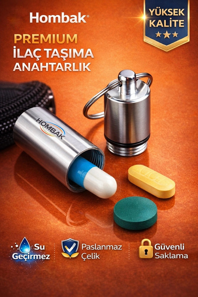 Hombak Mini Tablet Ilaç Hap Taşıma Kutusu Anahtarlık Su Geçirmez 3cm X 1,3 Cm