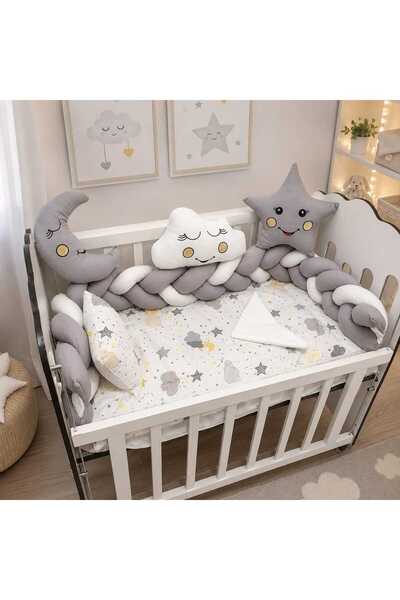 JULYA KİDS 3Lü Örgülü Kenar Koruma Süslü Yastık 7 Parça 60*120 Cm Bebek Beşik...