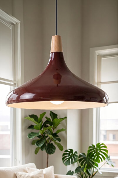 Marrien Nova Bohem Ahşap Bordo Metal Sarkıt (35 cm) Yemek Masası Üstü Avize