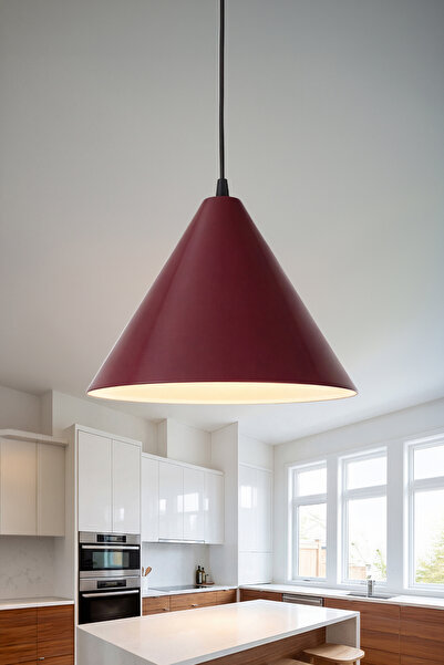 Marrien Cone Bohem Bordo Metal Sarkıt (25 cm) Yemek Masası Üstü Avize Mutfak ...