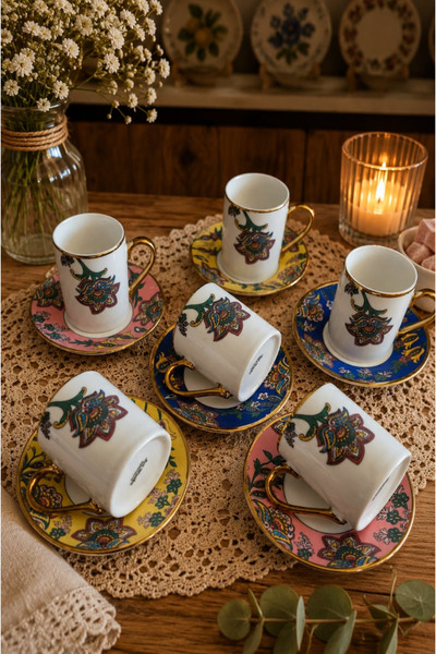 CASA DE BELLA Gold Gilded 6-Person Porcelain Coffee Cup (3 Colors)