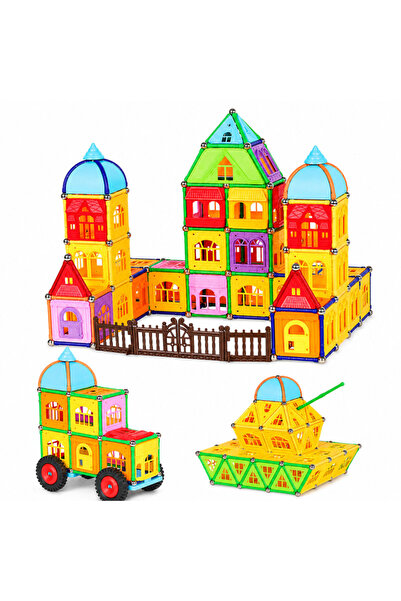 PROCART Set de construcție magnetic, 130 de piese, construcție castel 3D, maș...