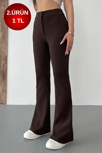 BİKELİFE Women's High Waist Lycra Stretchy Flared Leg Fabric Pants