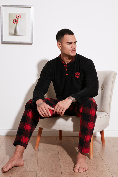 Buratti Plaid Regular Fit Crew Neck Winter Fleece Pajama Set Men's Pajama Set...
